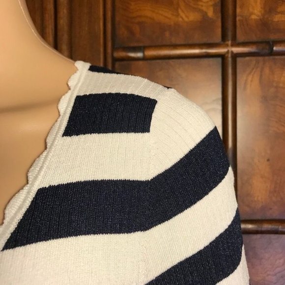 LOFT Scallop Gold Tip Sleeve Stripe Rib Knit Top - Picture 7 of 14